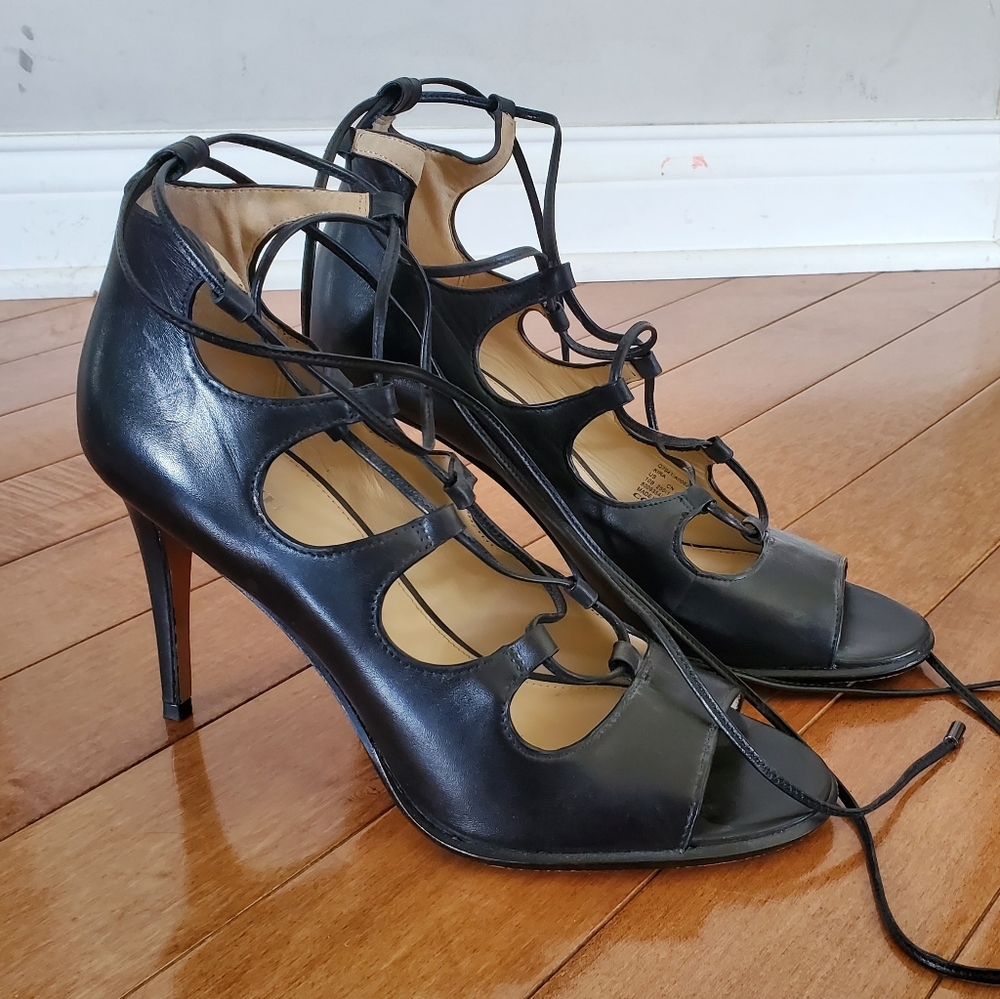 Coach Kira Black Leather Lace-up Sandals
